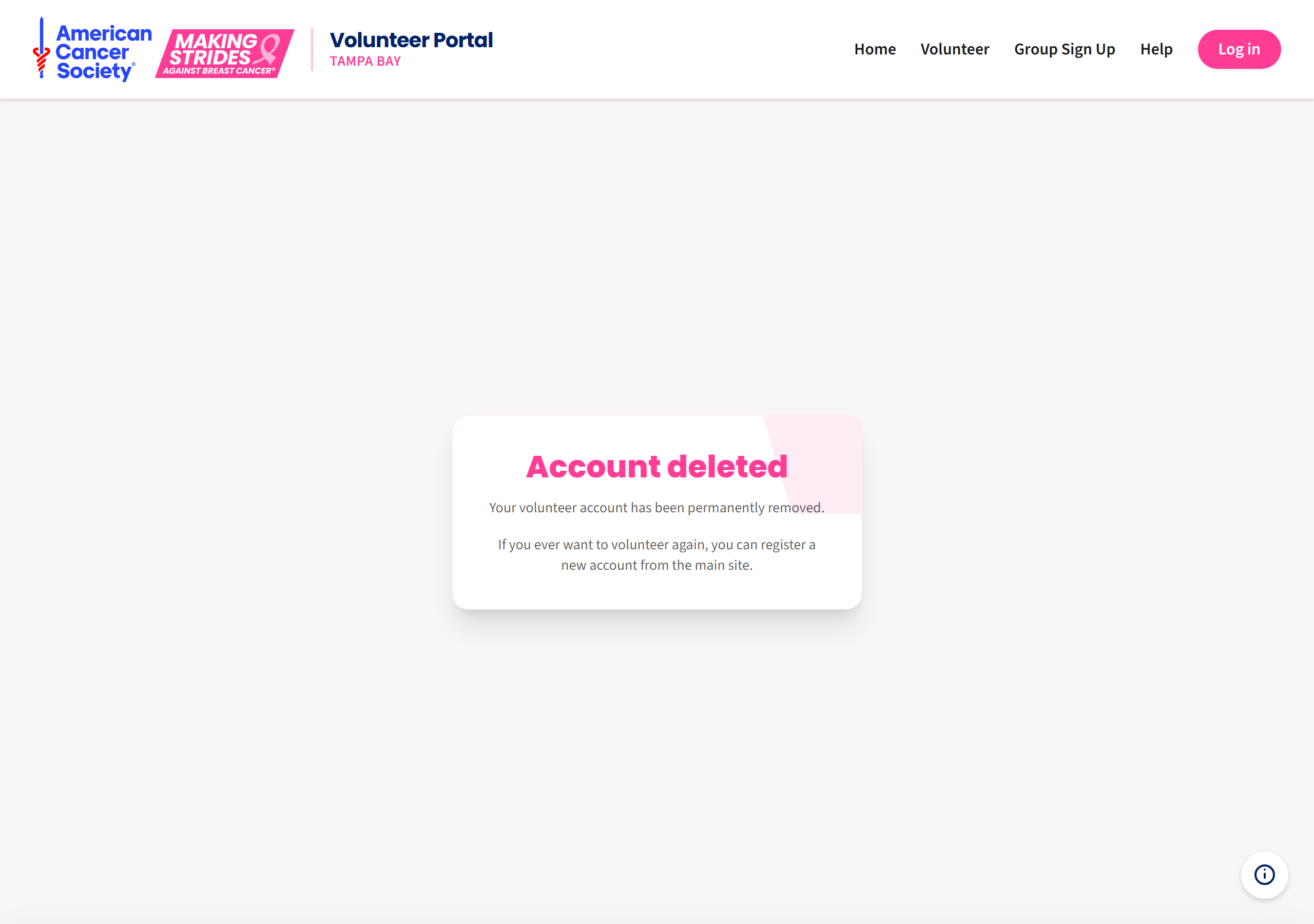 Account deleted confirmation