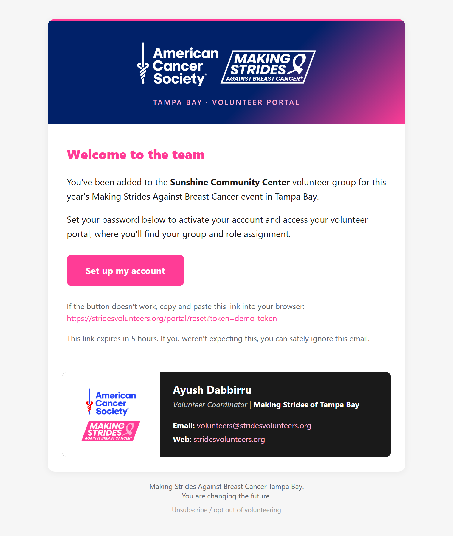 The group invite email