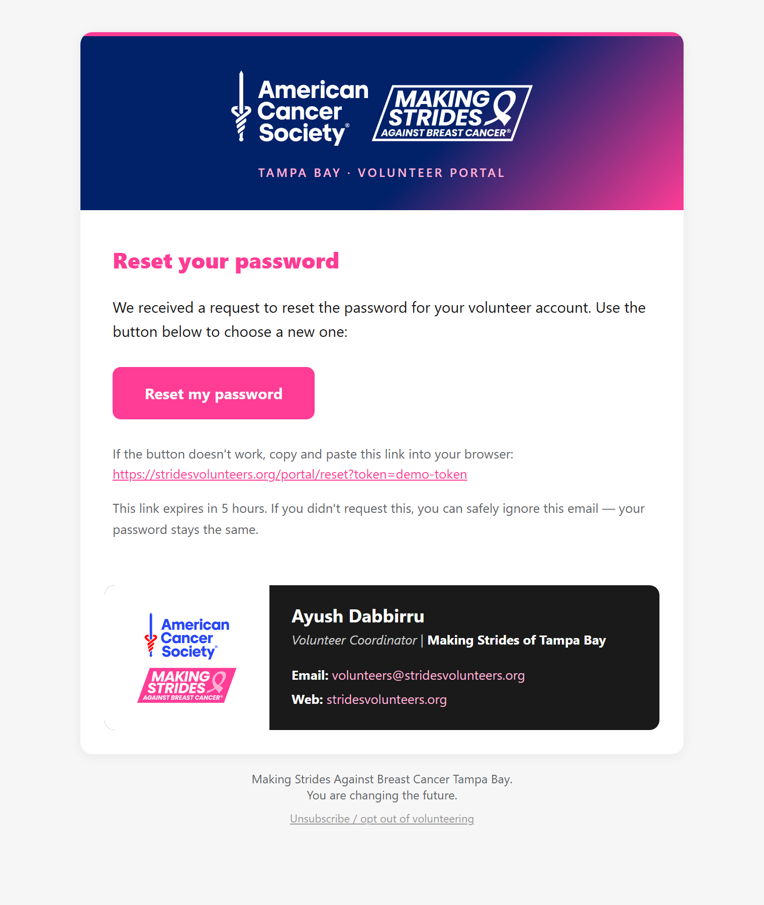 The password reset email