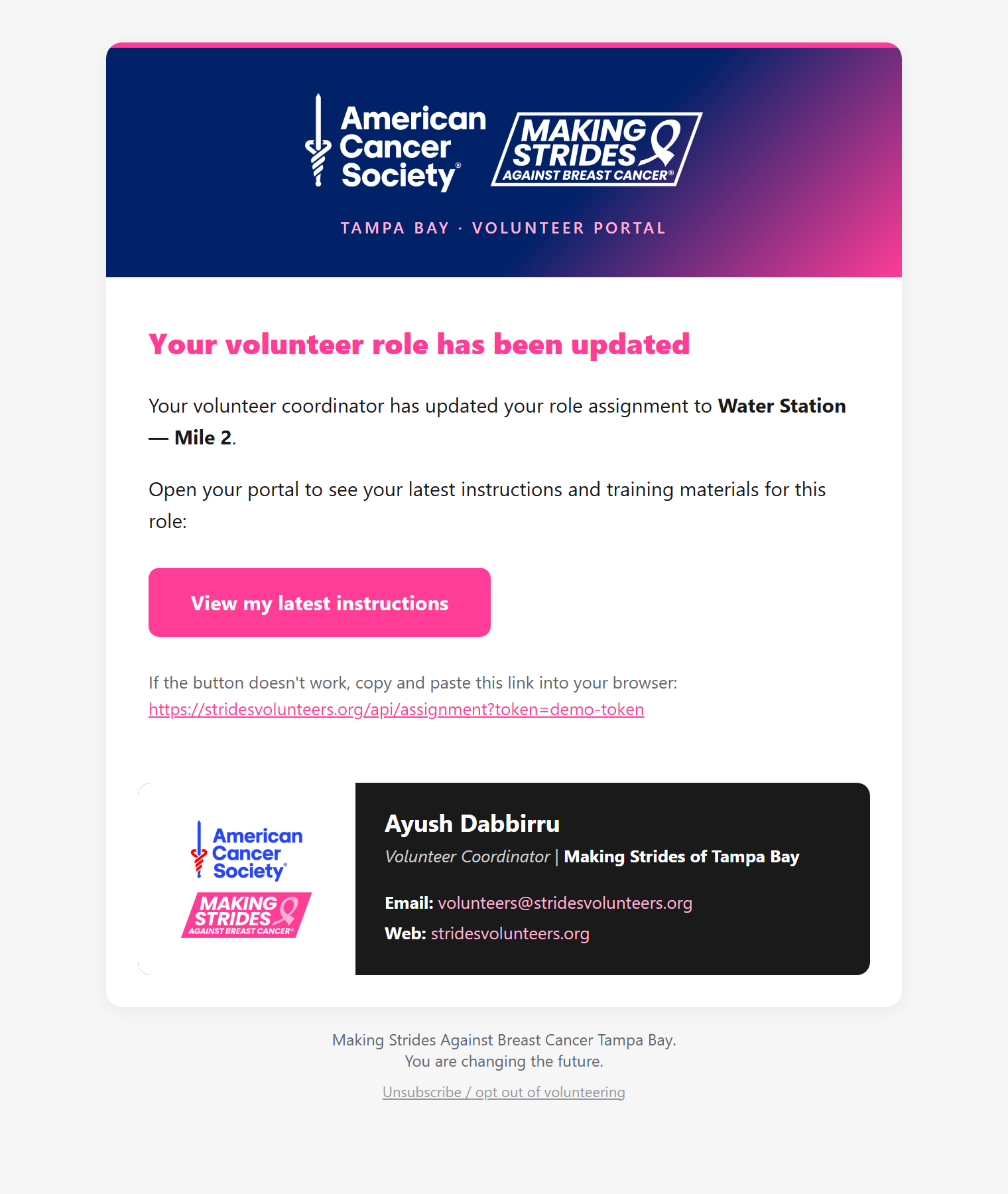 The role assignment email