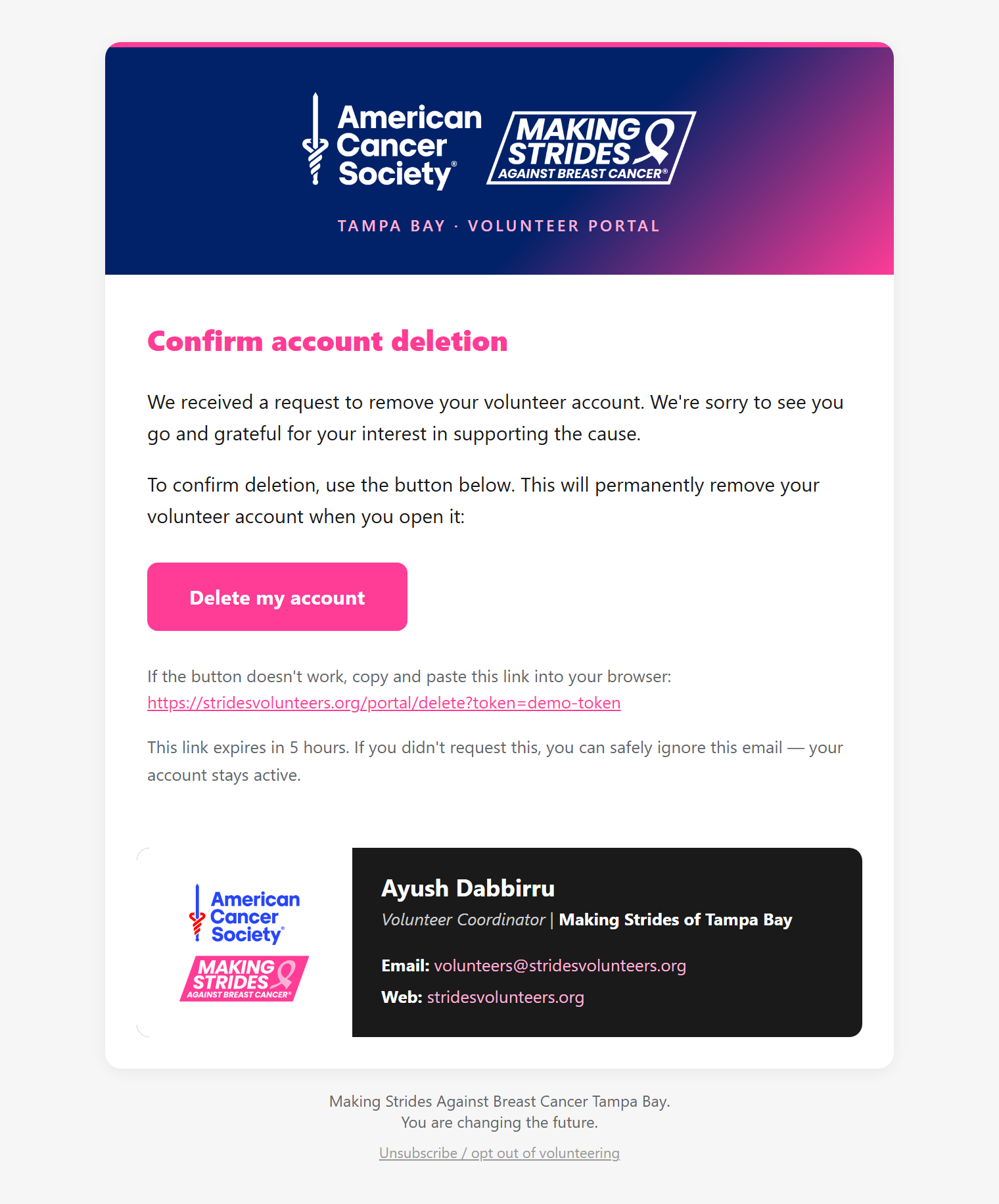 The account deletion email