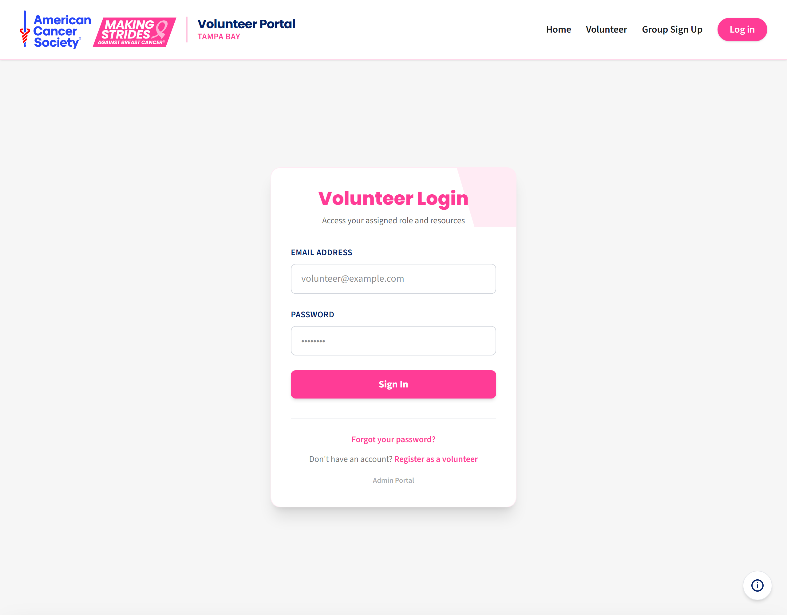 The sign-in page