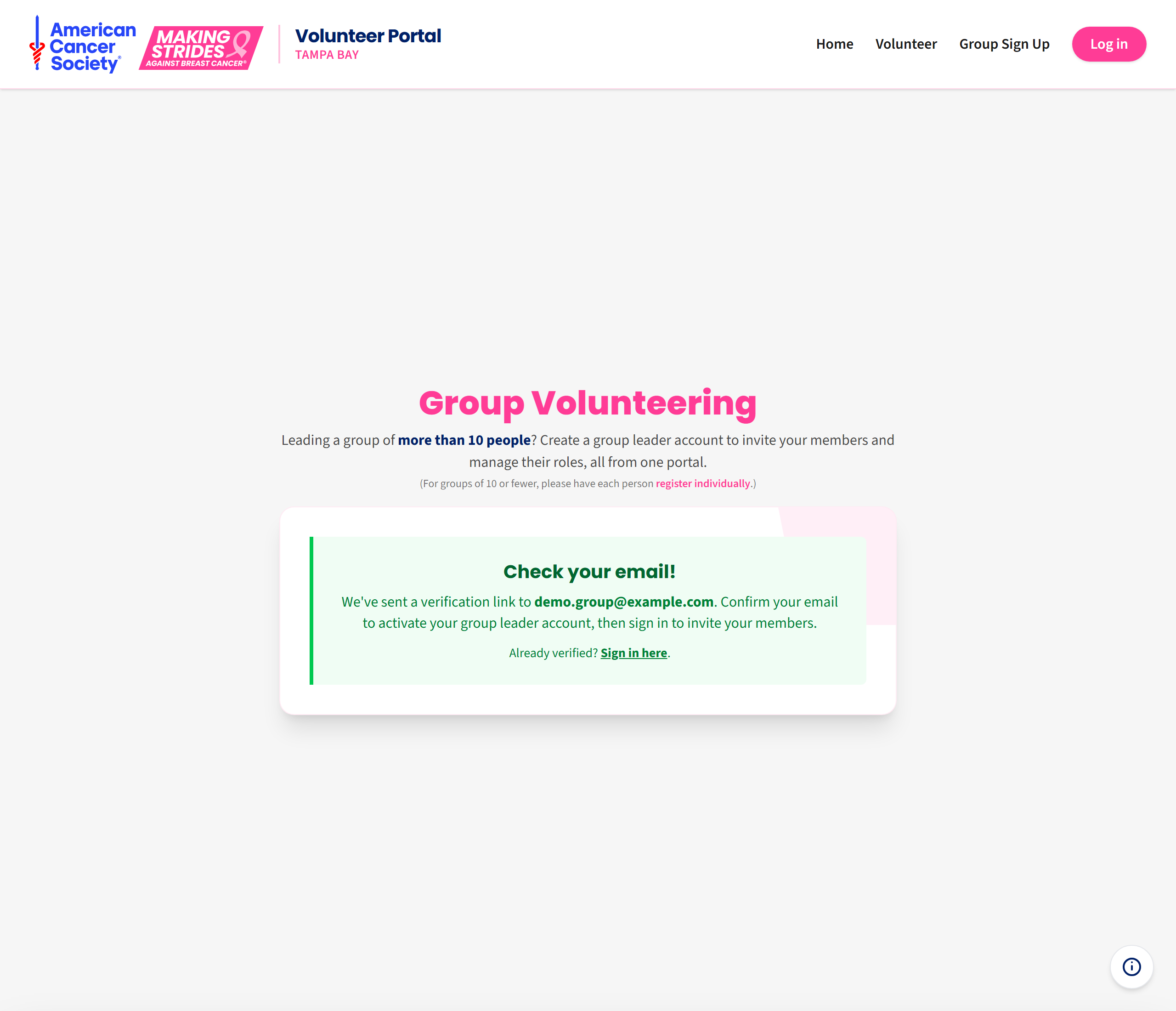 Group created confirmation
