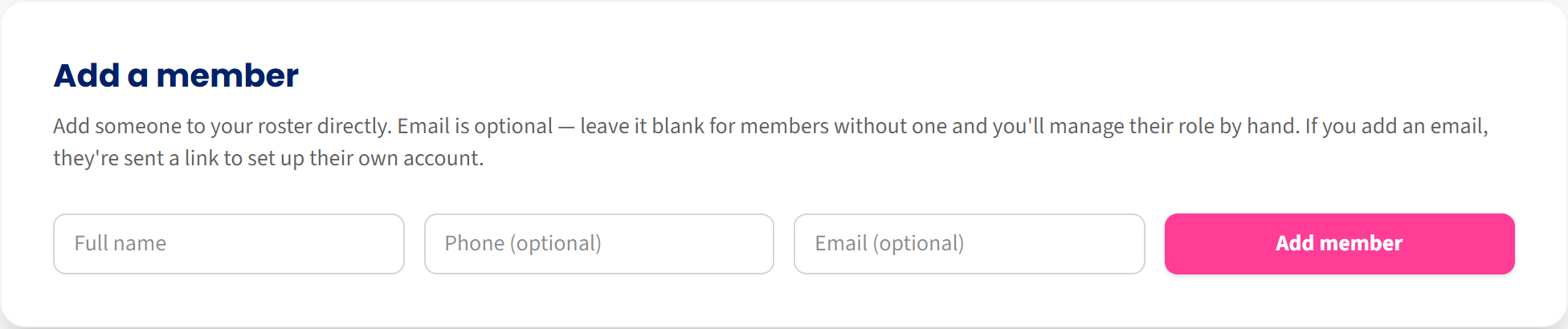 The add a member form