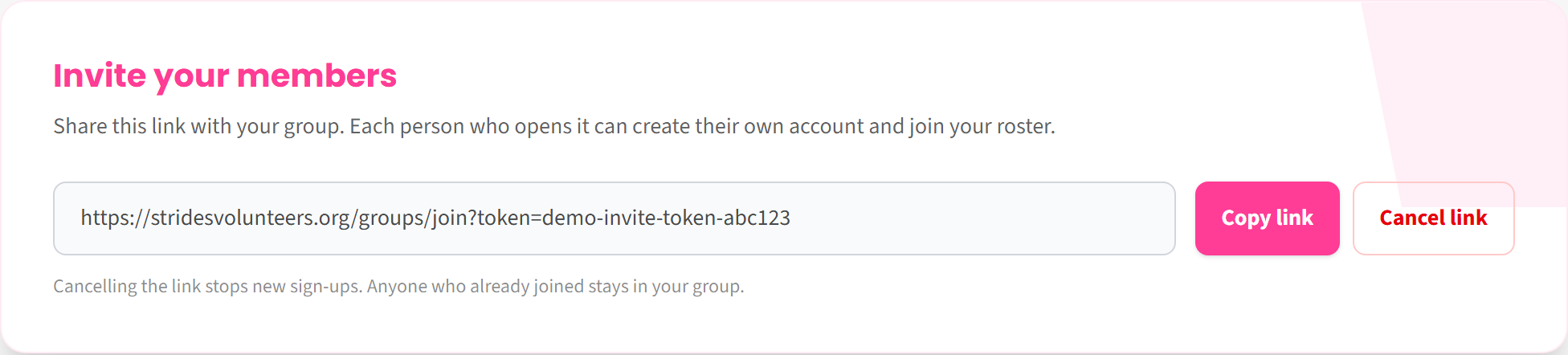 The invite link, ready to share