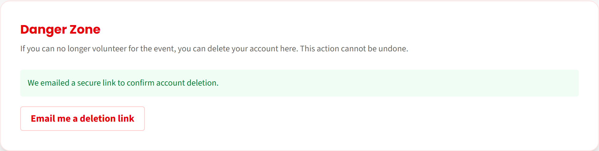Requesting an account deletion link